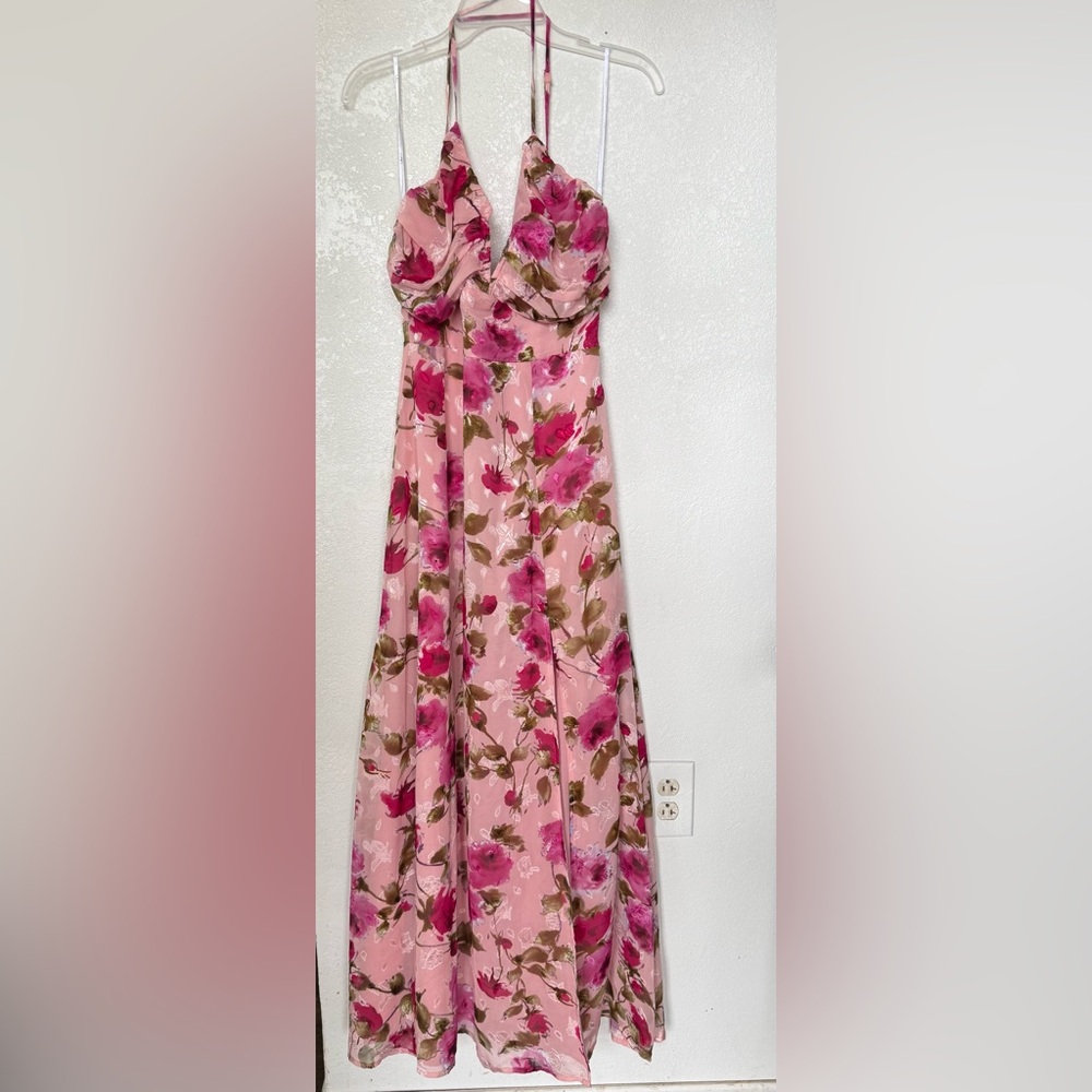 Lulu's Pink Floral Maxi Dress